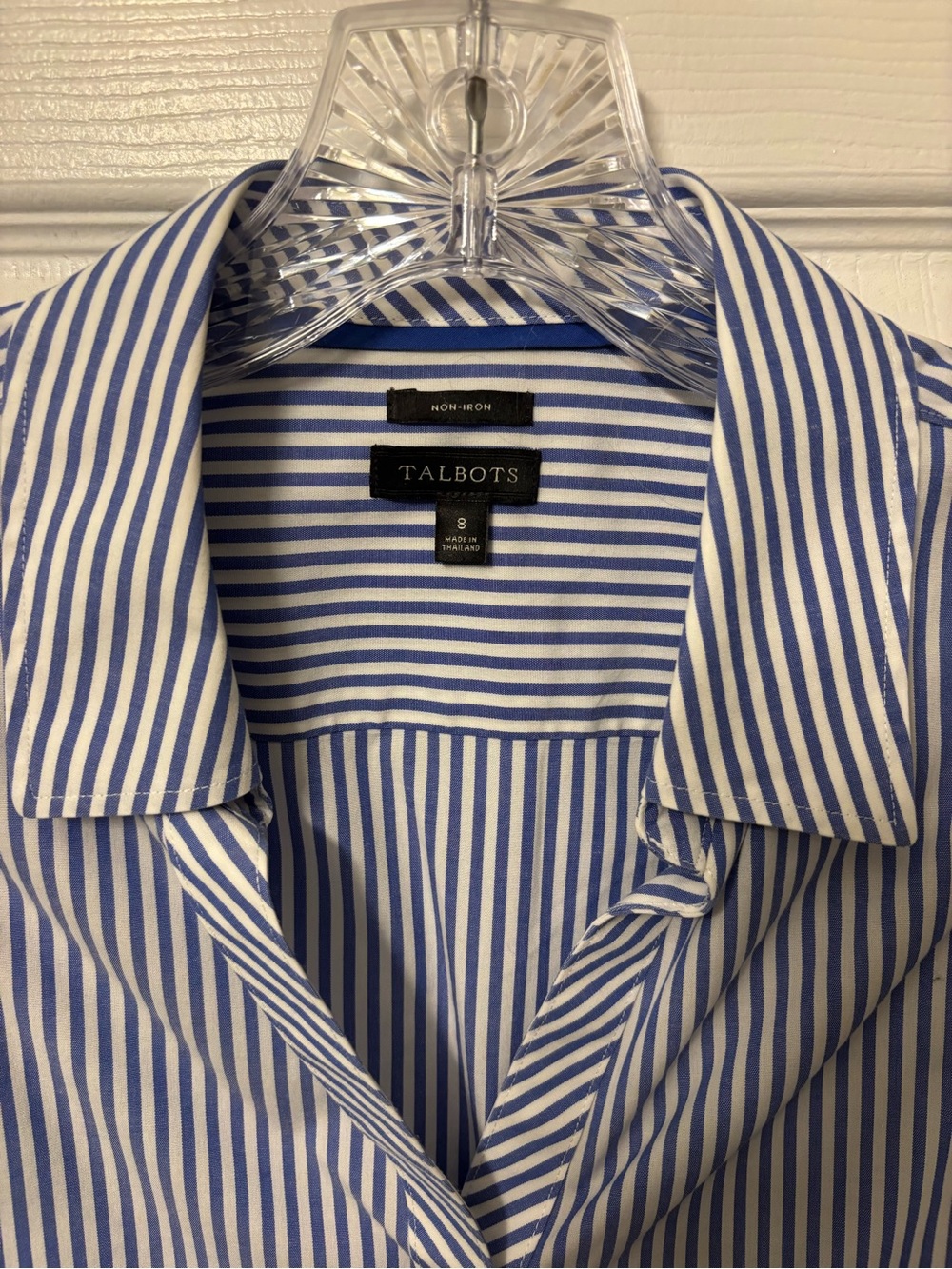 Talbots Navy and White Sleeveless Striped Button-Down Shirt - Picture 2 of 6